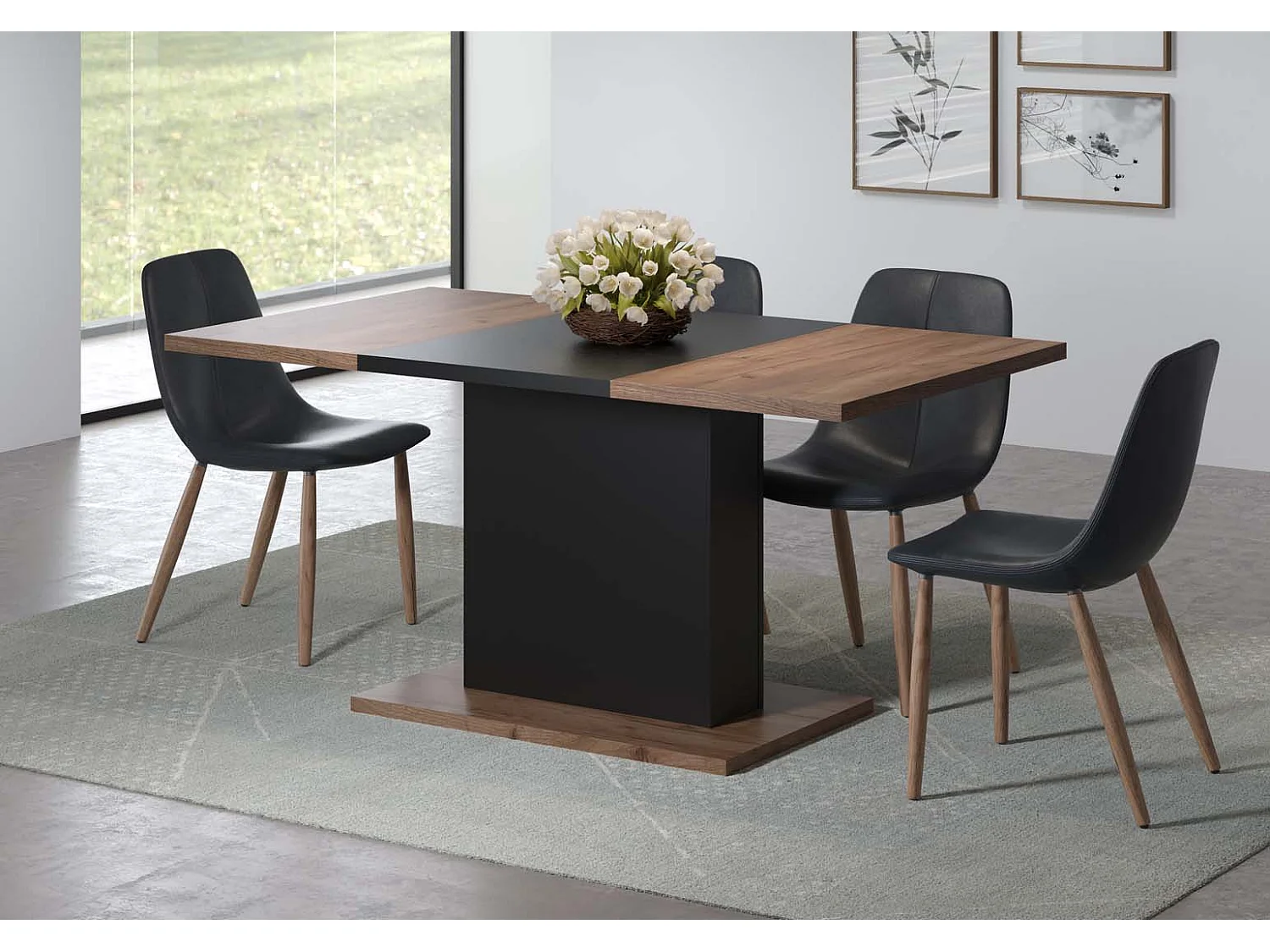 Table à manger en bois de chêne bicolore Paula L 160cm