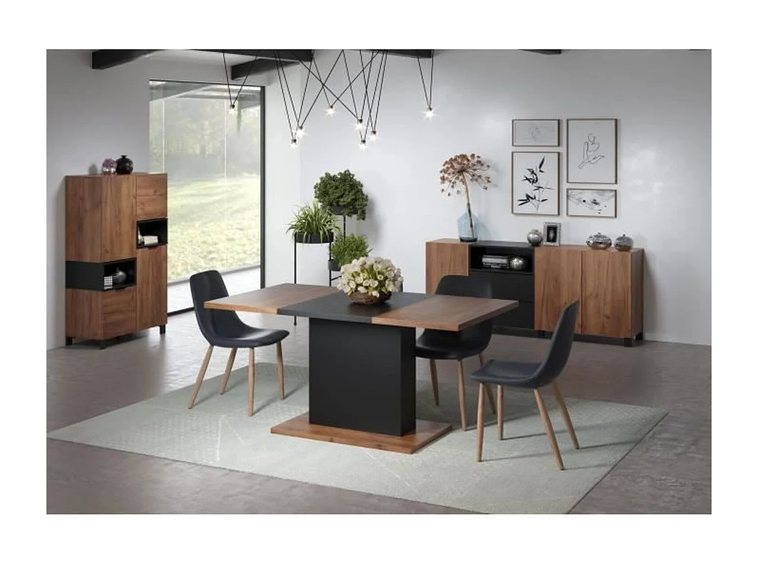 Table à manger en bois de chêne bicolore Paula L 160cm