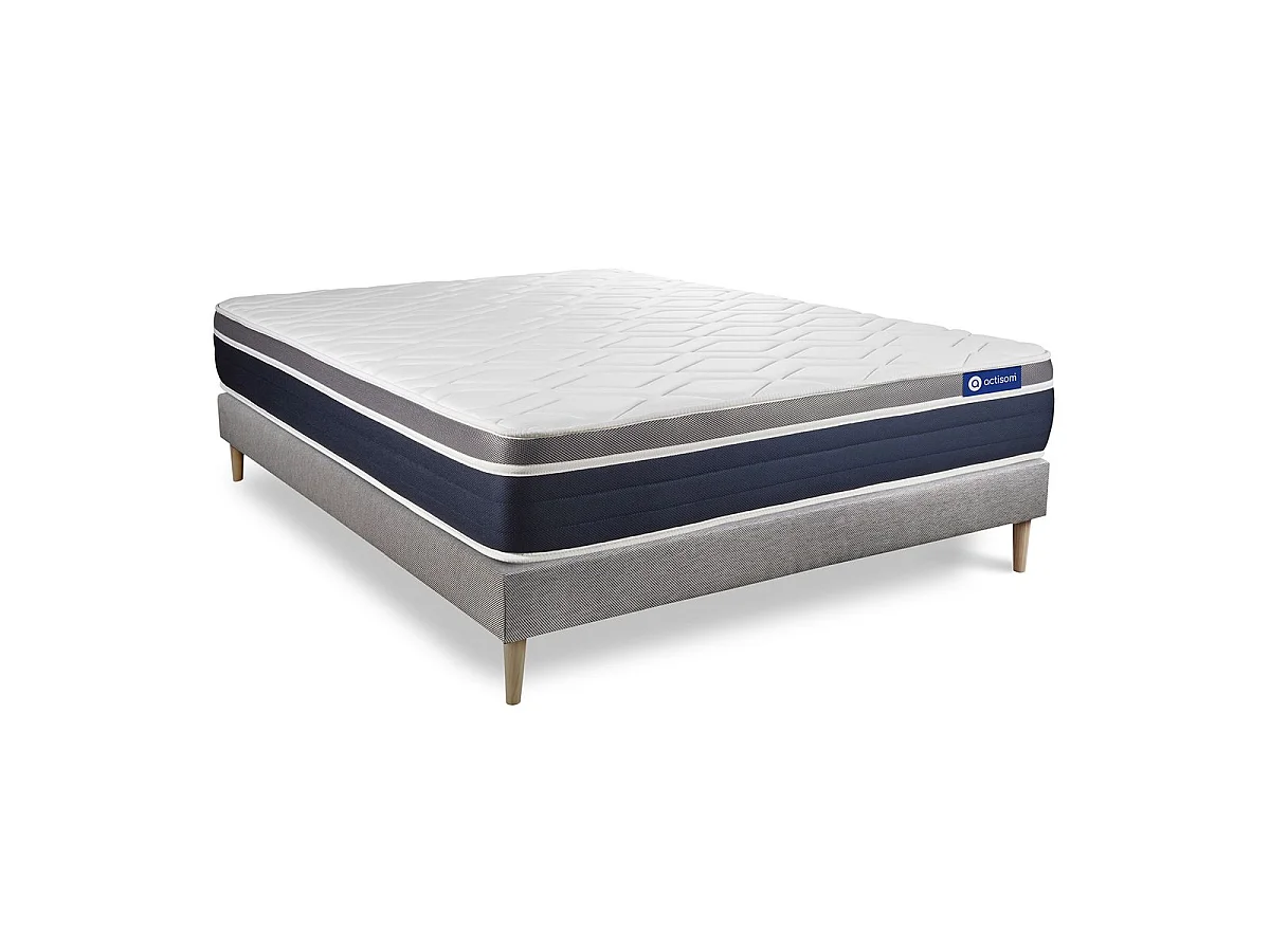 Lattenbodem en Actiflex confort matras 200x200cm , matrasdikte : 26 cm , pocketveren en traagschuim , vrij stevig, 7 comfortzones