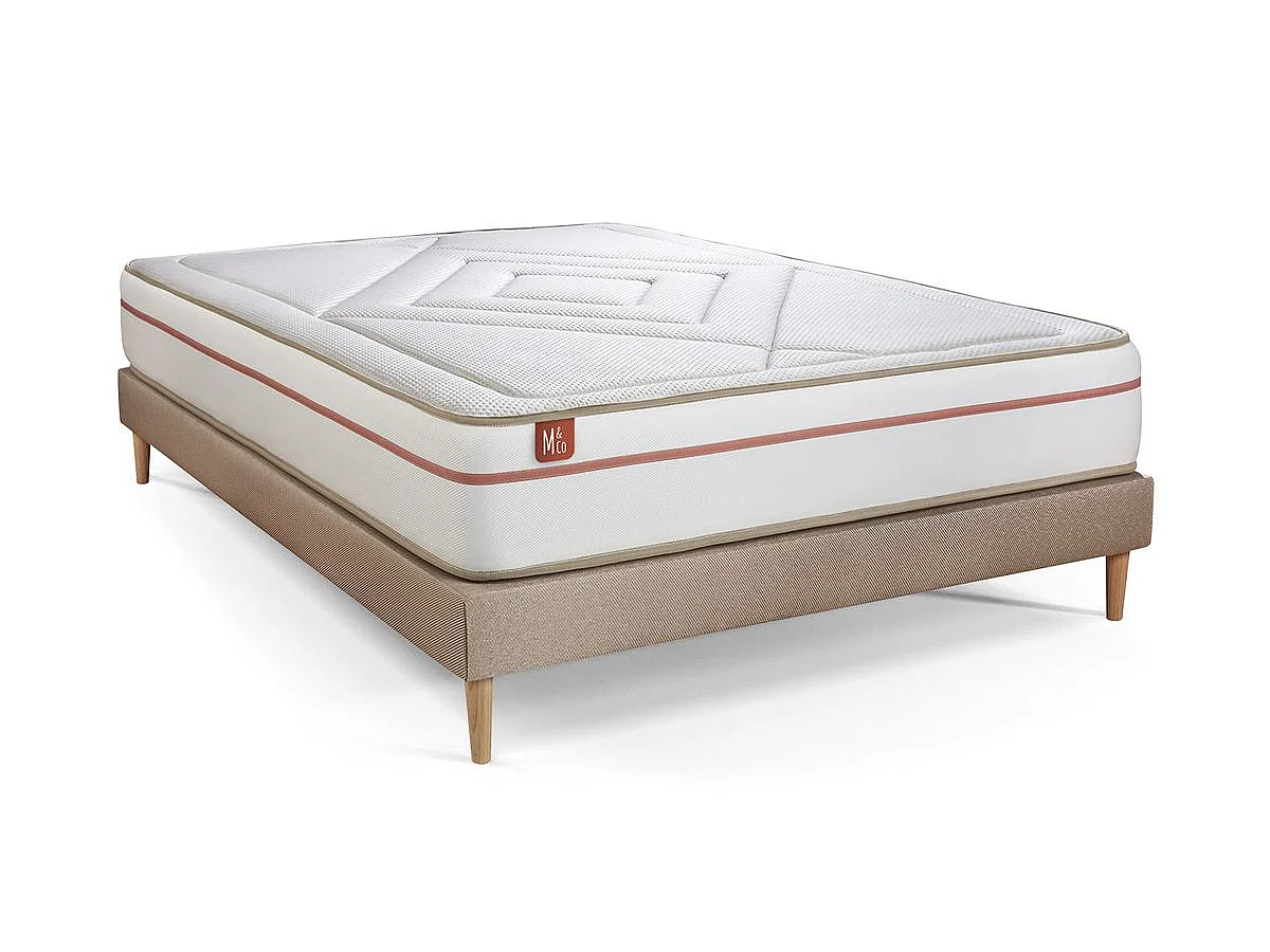 Ensemble LE PAISIBLE 160x200cm Mémoire de forme BioVisco - Ep. 24cm + sommier Beige