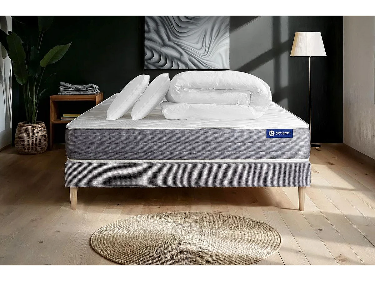 Pack cama completa - Colchón 140x200cm + Somier con láminas (kit) + 2 almohadas + Edredón - Actimemo Dream