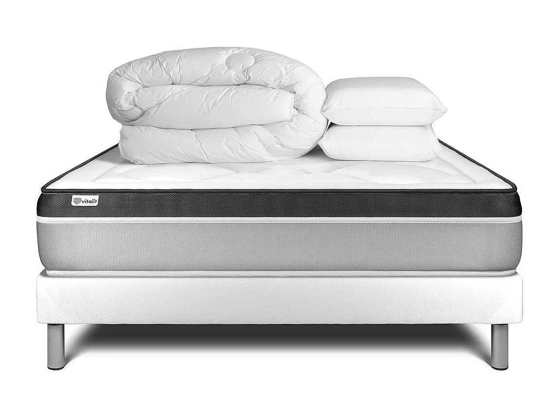 Pack cama completa - Colchón 140x200cm + Somier con láminas (en kit) + 2 almohadas + Edredón - Vital Ergo