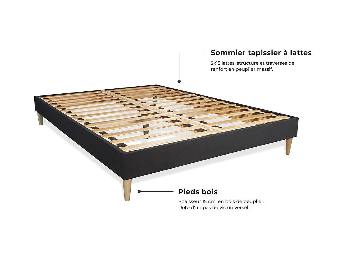 Pack prêt à dormir 140x190 matelas FLEXY + sommier kit noir + 2 oreillers mémoire de forme  60x40cm + Couette Percale 240x220 cm