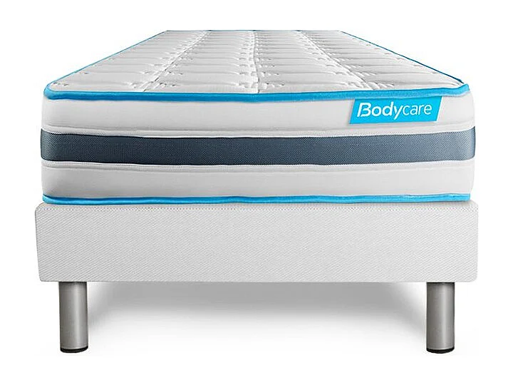 Ensemble 90x200 matelas BodyFlex ressorts ensachés et mémoire de forme + sommier kit blanc