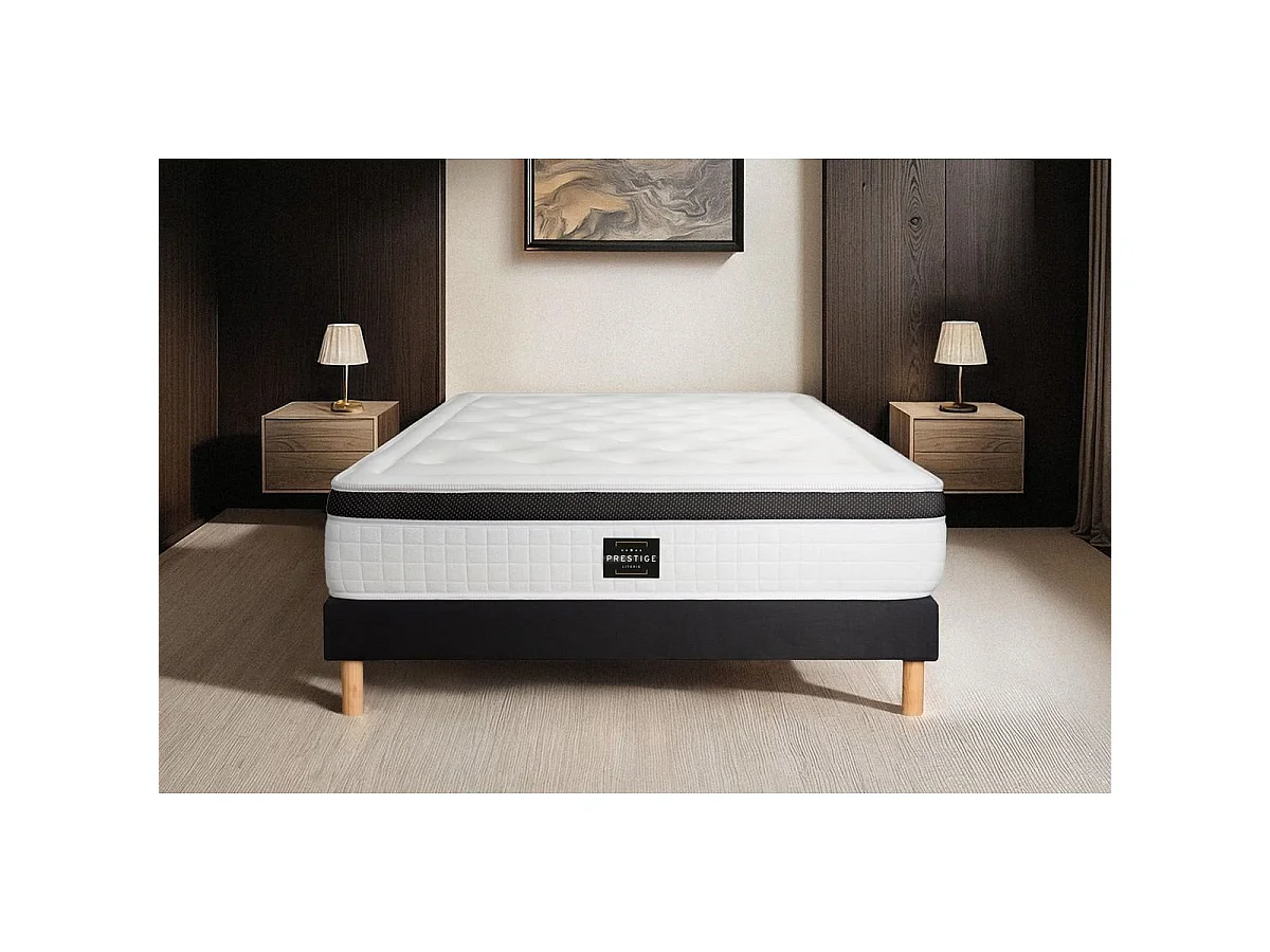 Ensemble Privilège 90x190 Mémoire de forme 5 zones sommier noir