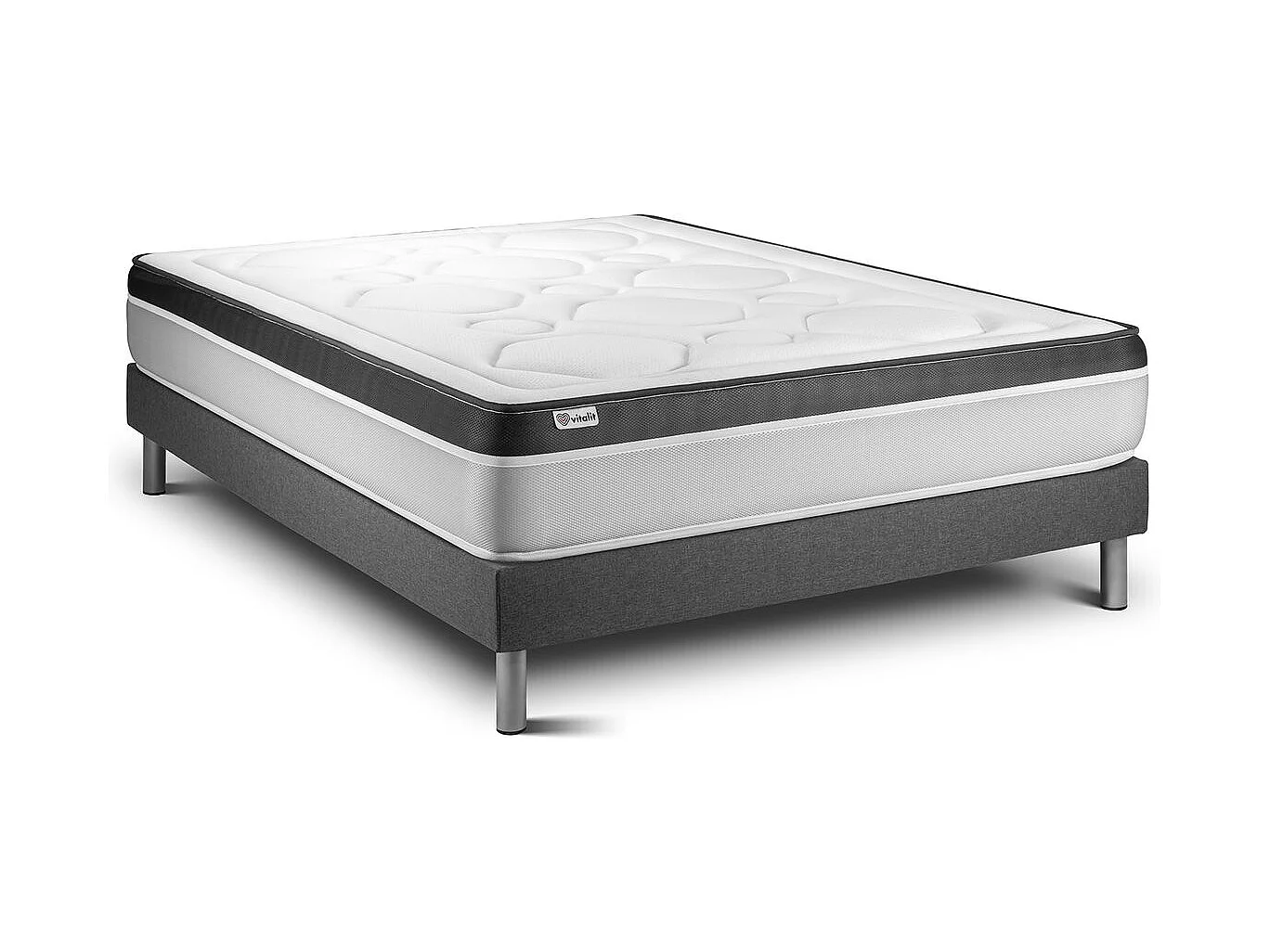 Conjunto de estrado gris + Colchão VITALIT VITAL ERGO ( 140 x 200 cm - Molas ensacadas e espuma viscoelástica )