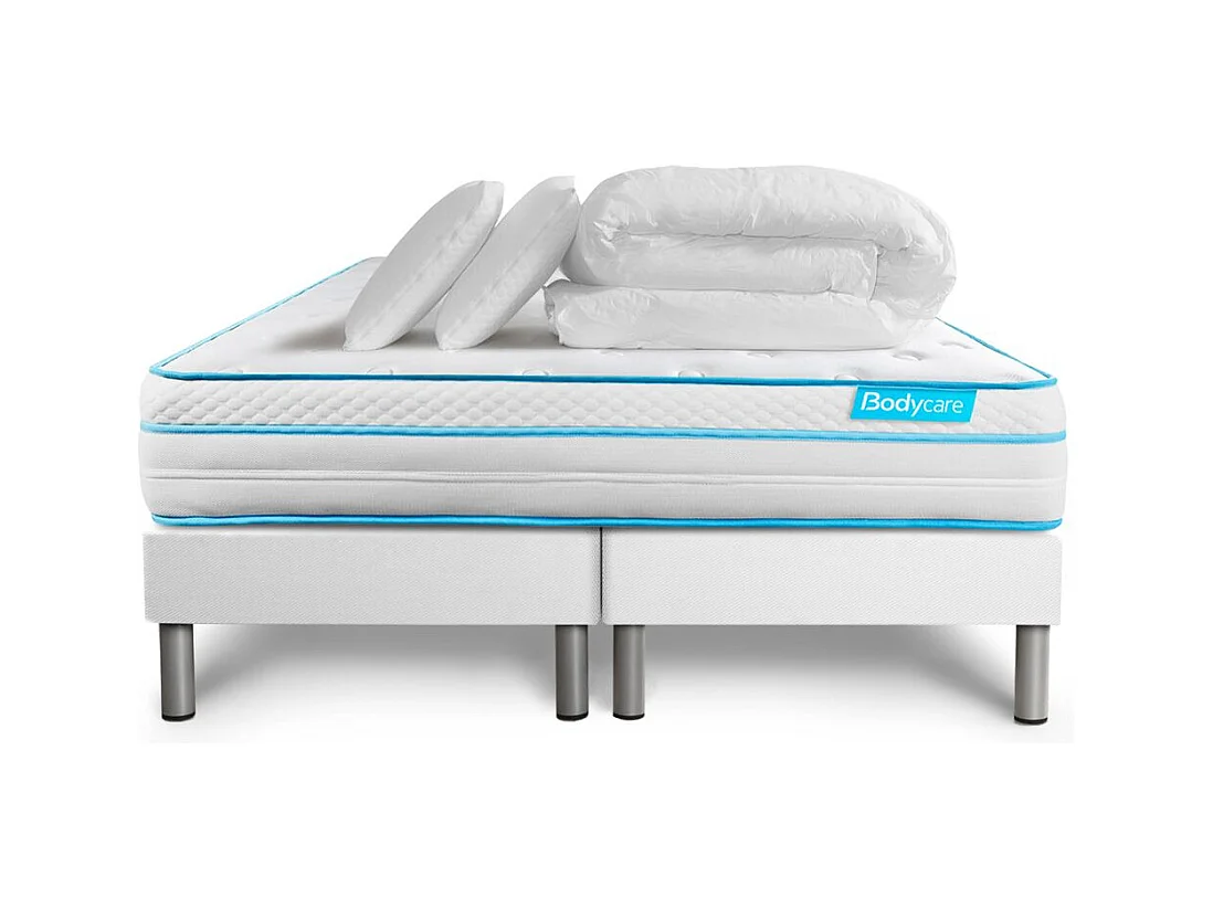 Pack BODYZONE+ 180x200 Ressorts ensachés, visco 5 zones Ultra épaisseur + Couette + 2 oreillers