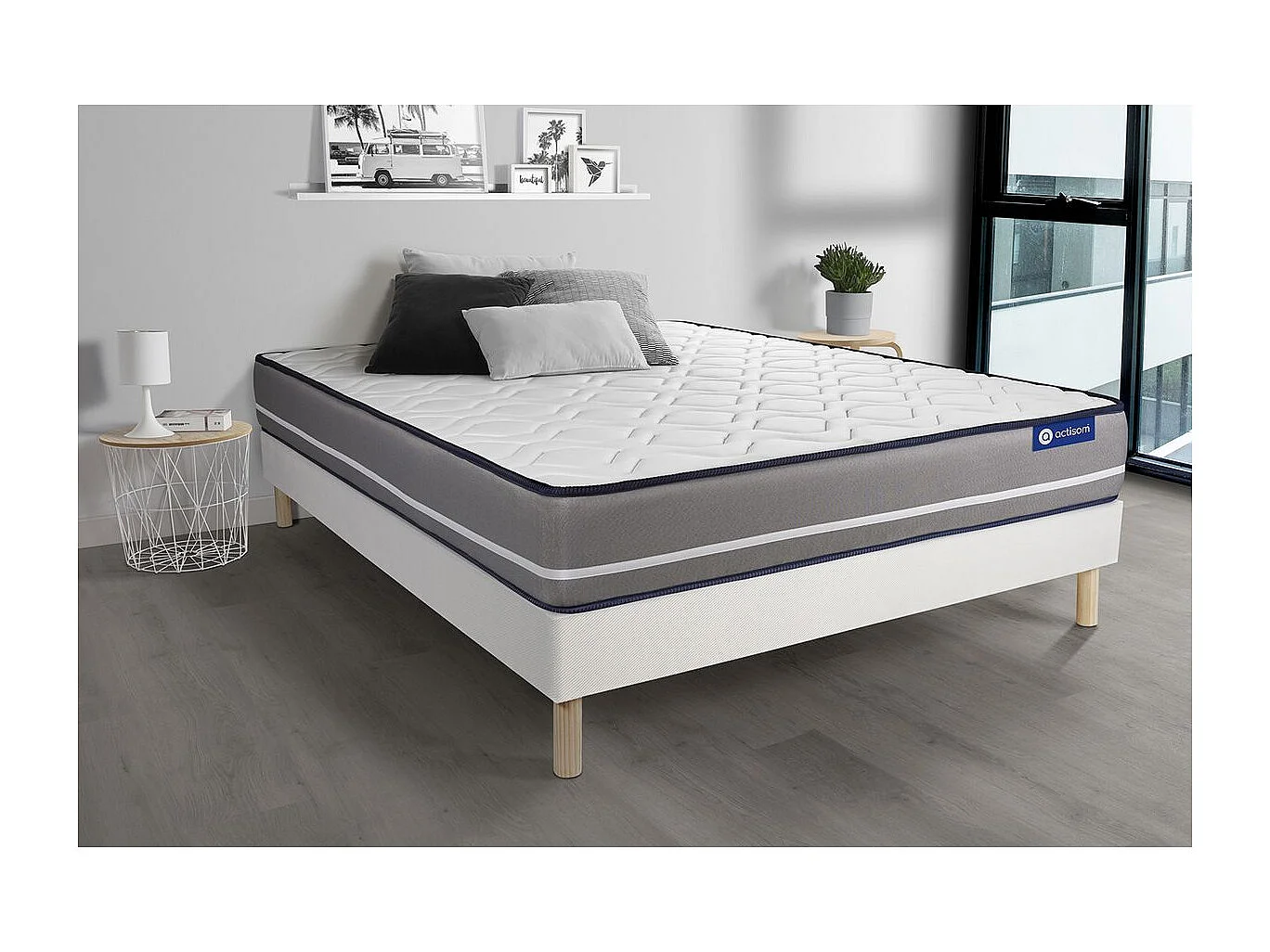Ensemble matelas Latex + mémoire de forme ACTILATEX PUR 90x190cm 3zones de confort + sommier KIT blanc