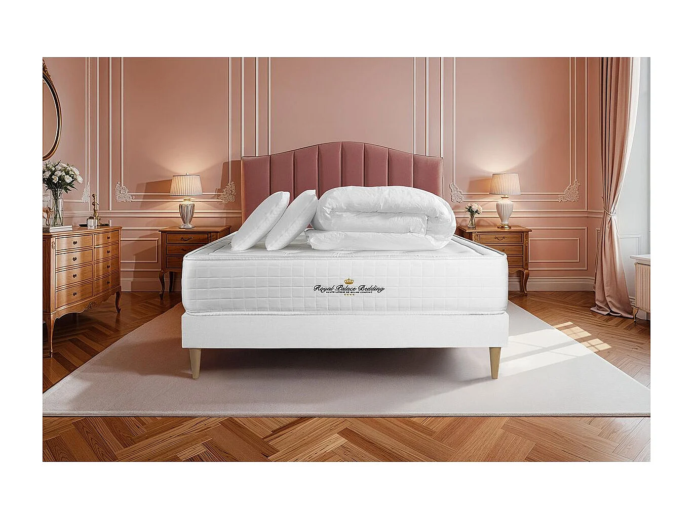 Pack matelas à mémoire de forme maxi épaisseur Buckingham 160x200cm + 2 oreillers + 1 couette 260x240cm