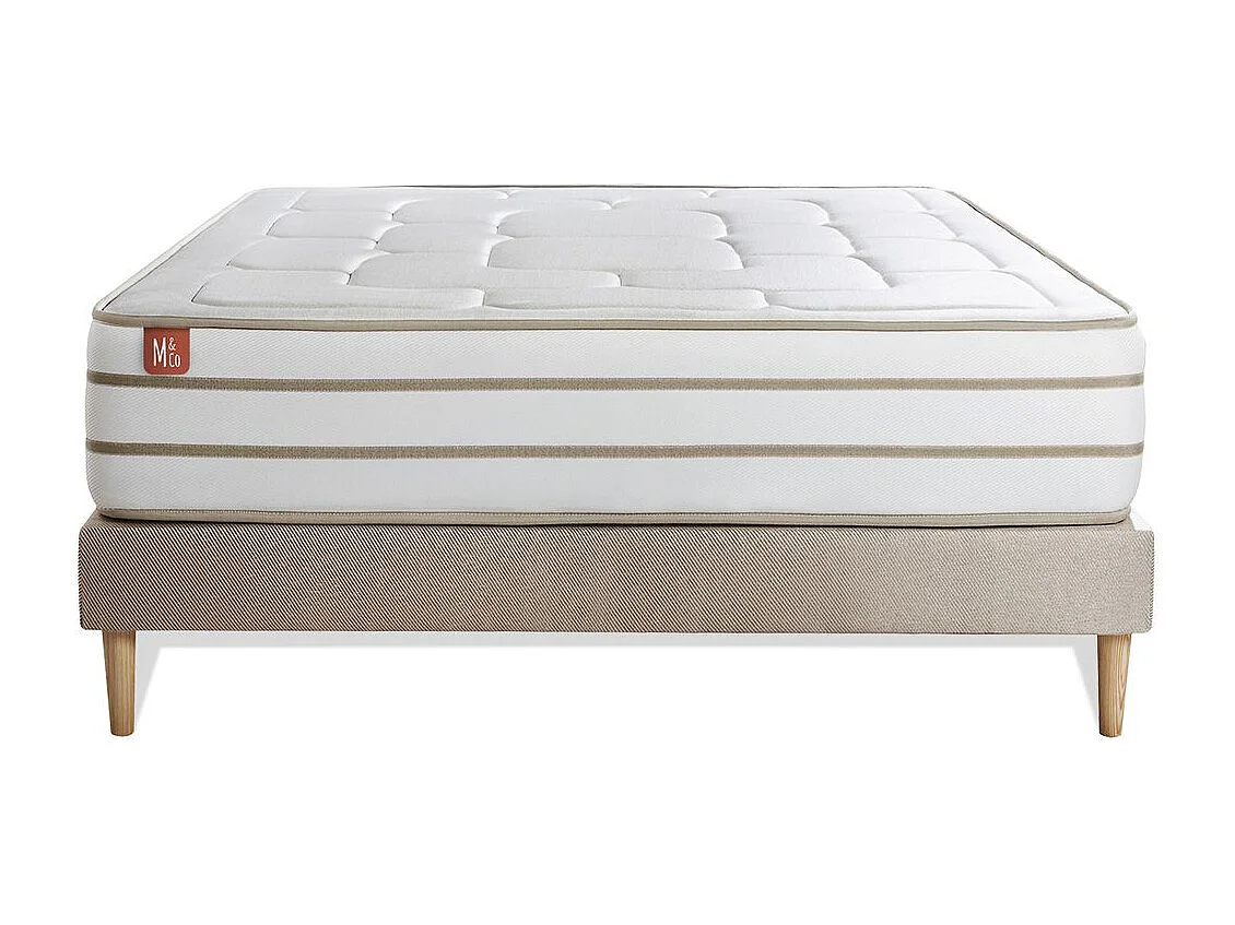 Ensemble LE DOUILLET 160x200cm Mémoire de forme BioVisco - Maxi épaisseur 26cm + sommier Beige