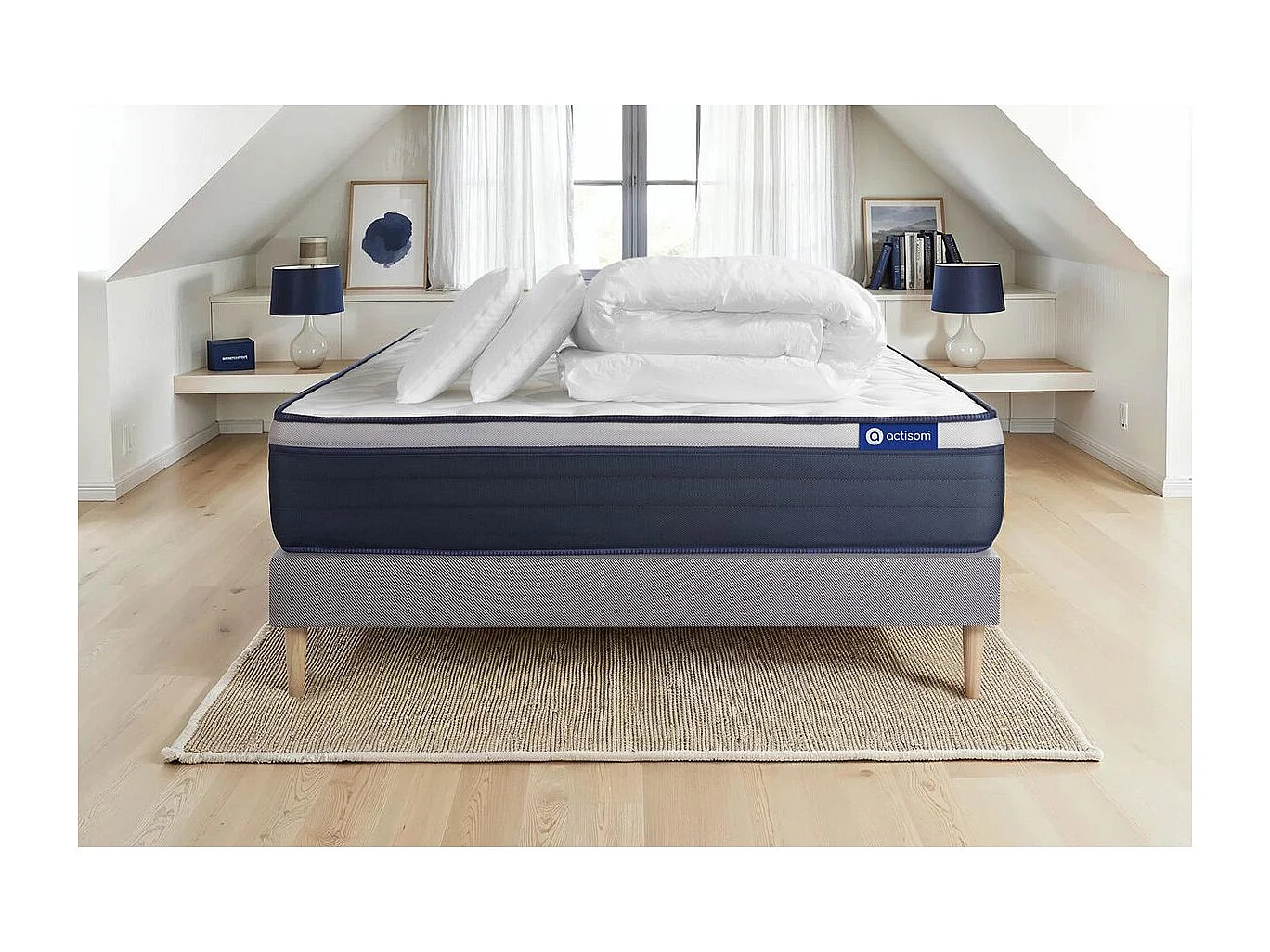 Compleet bedpakket - Matras 140x190 cm + Boxspring met lattenbodem (in kit) + 2 kussens + Dekbed - Actiflex Max