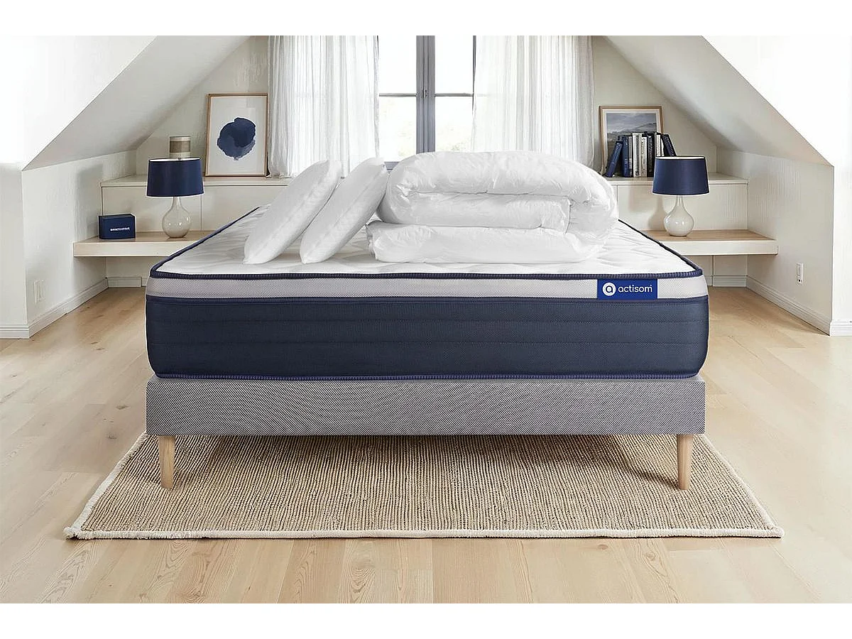 Compleet bedpakket - Matras 140x190 cm + Boxspring met lattenbodem (in kit) + 2 kussens + Dekbed - Actiflex Max