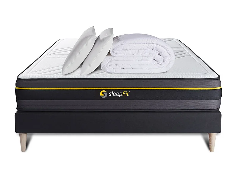 Pack matelas ACTIVE 140x200 + sommier noir + Couette + 2 oreillers