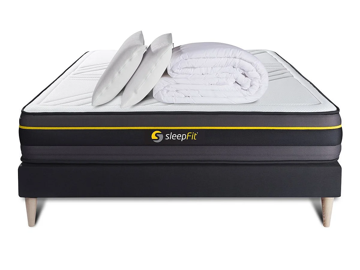 Pack matelas ACTIVE 140x200 + sommier noir + Couette + 2 oreillers