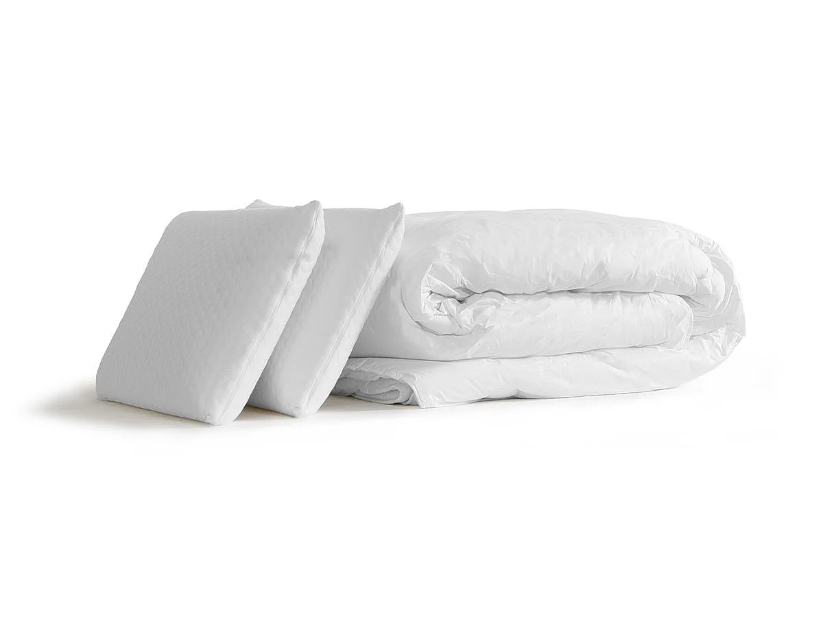 Pack matelas ACTIVE 140x200 + sommier noir + Couette + 2 oreillers
