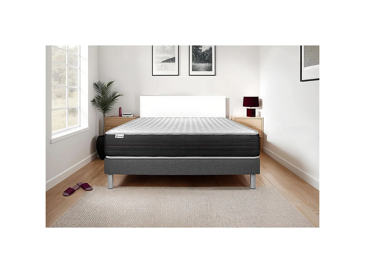Ensemble VITALMEMO ONE 90 x 200 cm sommier Kit gris