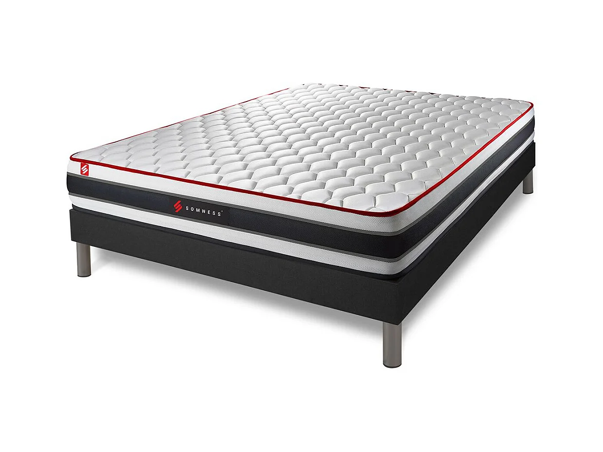 Ensemble 180x200 matelas ENERGY ressorts ensachés et mémoire de forme + sommier kit noir