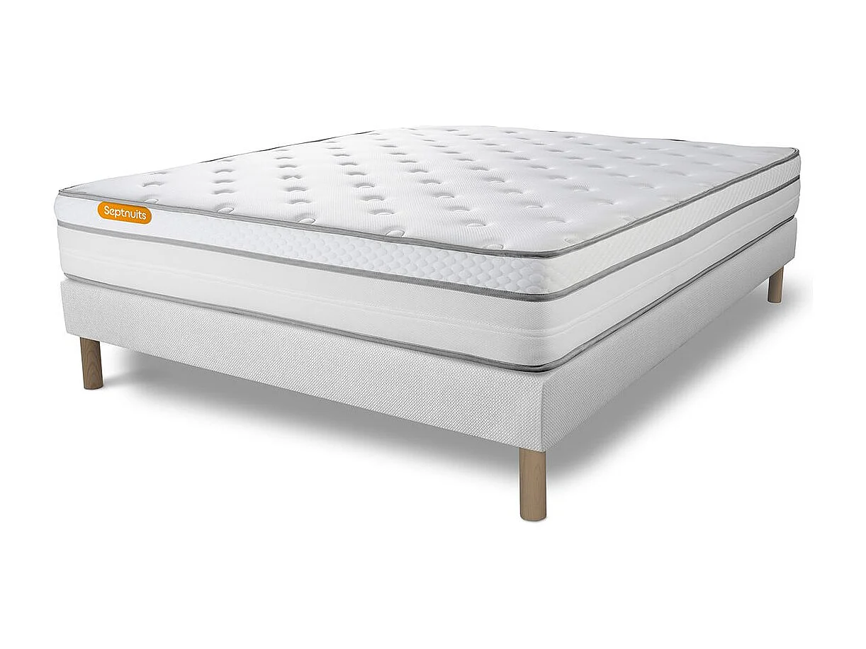 Matelas + sommier 140x190 Memo Luxe Ressorts ensachés + mémoire de forme 5 zones de confort MAXI épaisseur
