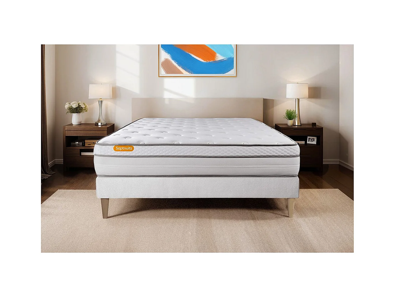 Matelas + sommier 140x190 Memo Luxe Ressorts ensachés + mémoire de forme 5 zones de confort MAXI épaisseur