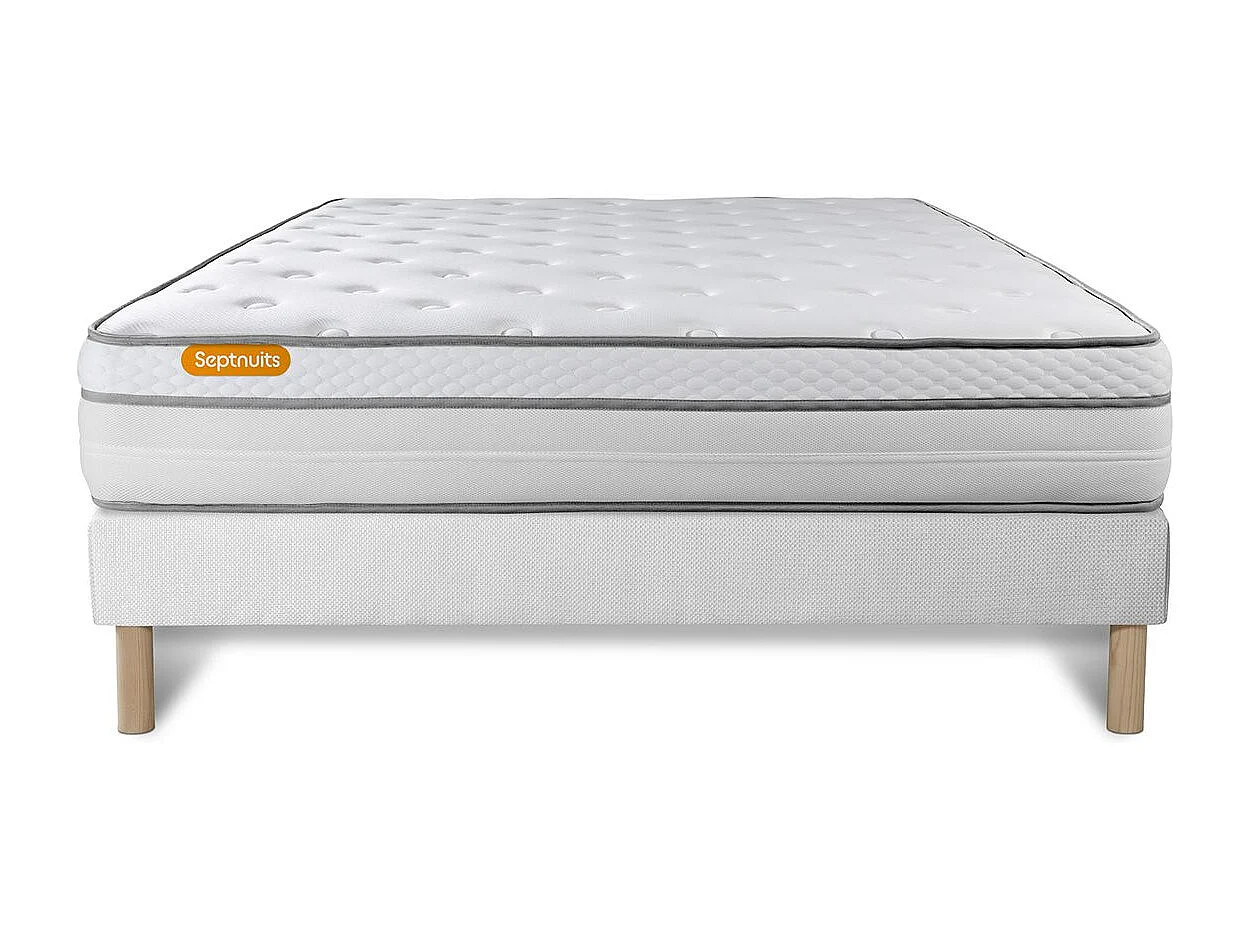 Matelas + sommier 140x190 Memo Luxe Ressorts ensachés + mémoire de forme 5 zones de confort MAXI épaisseur