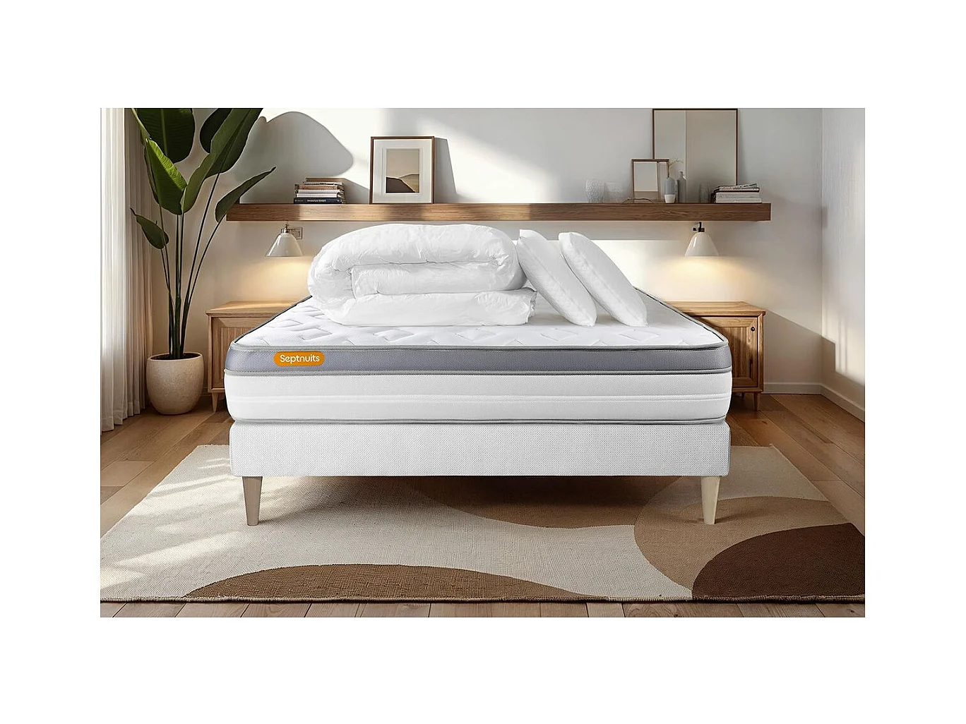 Pack matelas + sommier 160x200 Memo Zen Mousse à mémoire de forme 5 zones de confort MAXI épaisseur + Couette + 2 oreillers