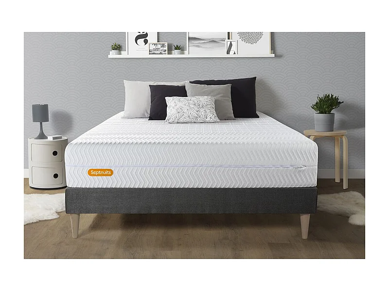 Matelas + sommier kit gris 160x200 Memo Bio Mousse à mémoire de forme Maxi épaisseur Déhoussable