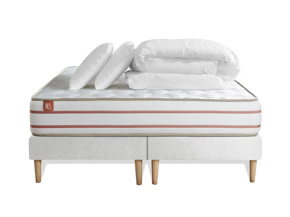 Pack prêt à dormir matelas LE DOUX 200x200cm Mémoire de forme - Ep. 24cm + double sommiers Blanc + 2 oreillers +couette