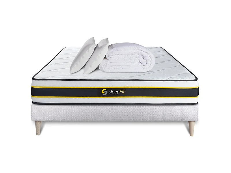 Pack matelas FLEXY 160x200 + sommier blanc + Couette + 2 oreillers