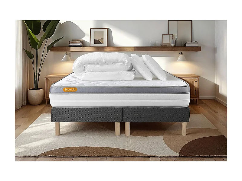 Pack matelas 160x200 + double sommiers gris 80x200 Memo Zen Mousse à mémoire de forme 5 zones de confort MAXI épaisseur