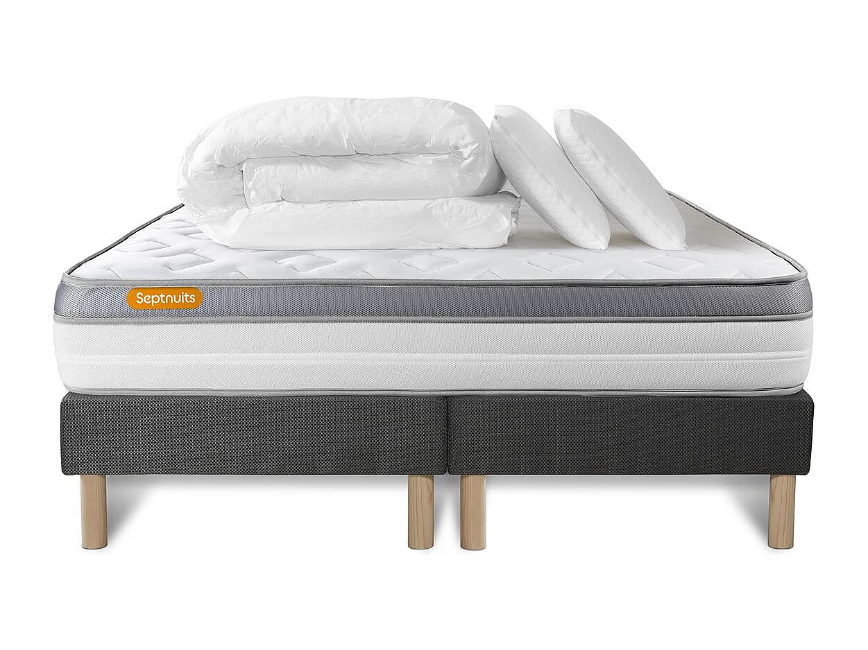 Pack matelas 160x200 + double sommiers gris 80x200 Memo Zen Mousse à mémoire de forme 5 zones de confort MAXI épaisseur