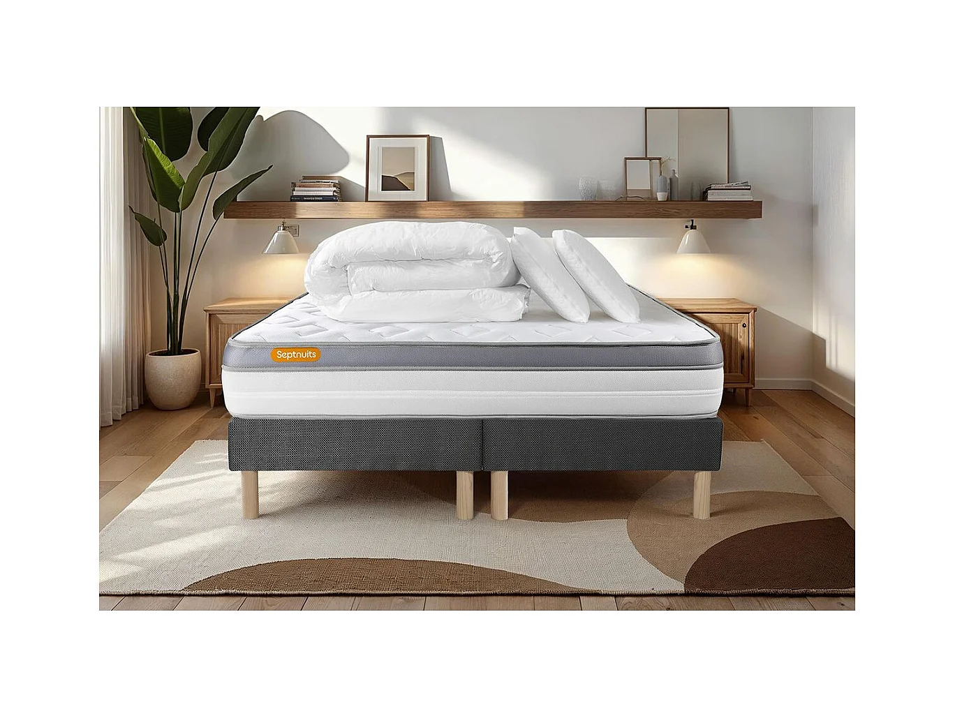 Pack matelas 160x200 + double sommiers gris 80x200 Memo Zen Mousse à mémoire de forme 5 zones de confort MAXI épaisseur