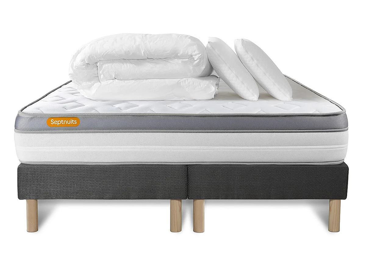Pack matelas 160x200 + double sommiers gris 80x200 Memo Zen Mousse à mémoire de forme 5 zones de confort MAXI épaisseur