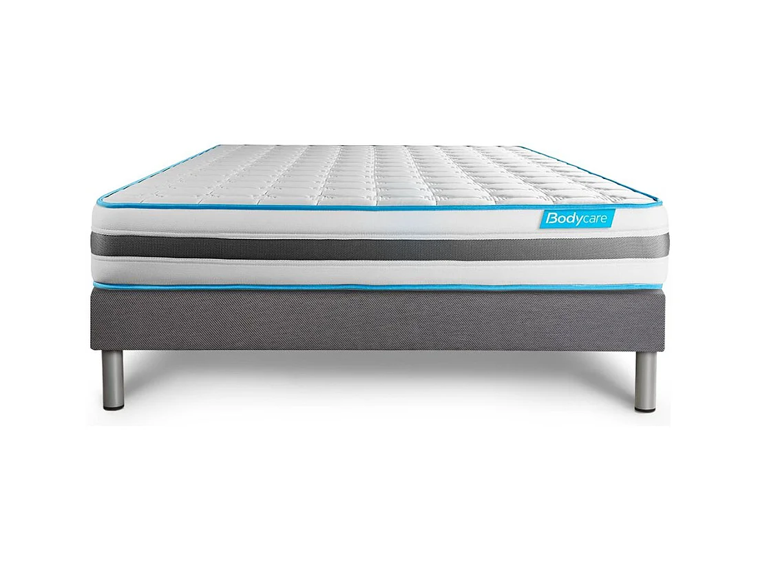 Ensemble 140x200 matelas BodyFlex ressorts ensachés et mémoire de forme + sommier kit gris