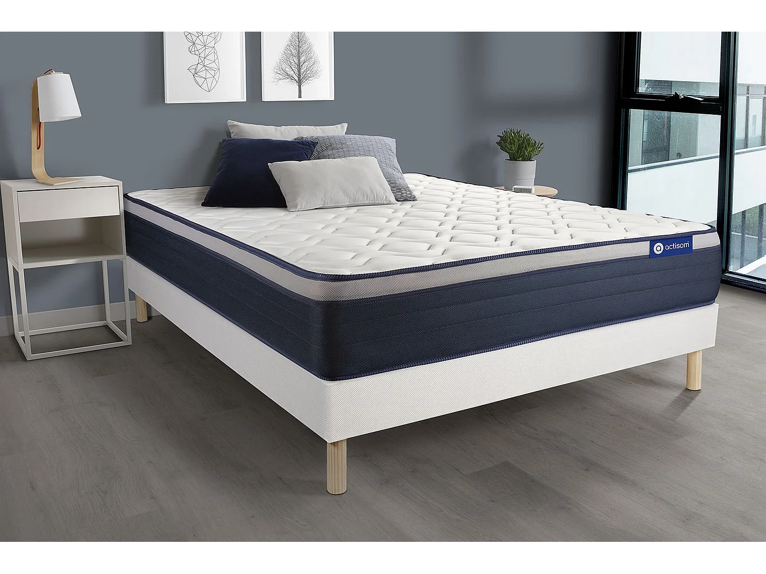 Pack colchón Actiflex max 90x200cm + Somier multiláminas, Muelles ensacados y espuma viscoelástica, 3 zonas de confort