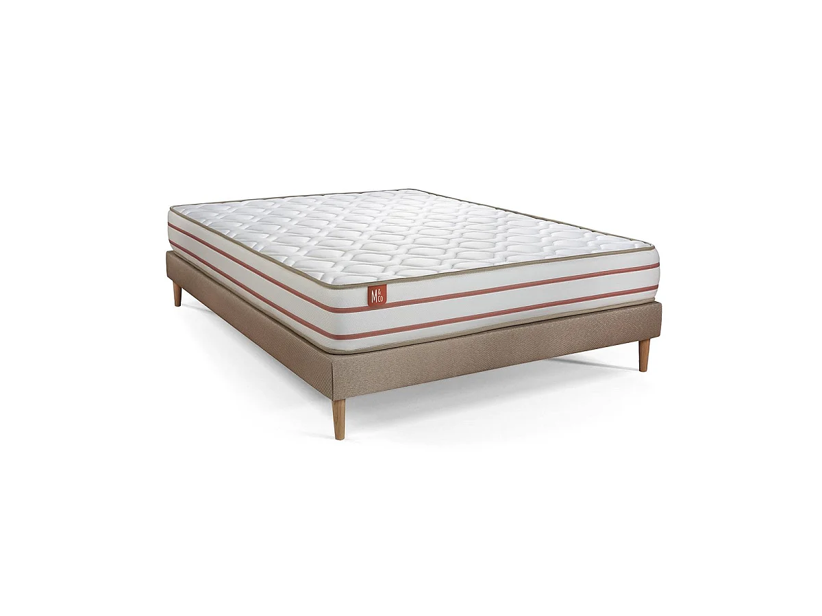 Ensemble LE DOUX 140x200cm Mémoire de forme 3 zones de confort - Ep. 24cm + sommier kit Beige