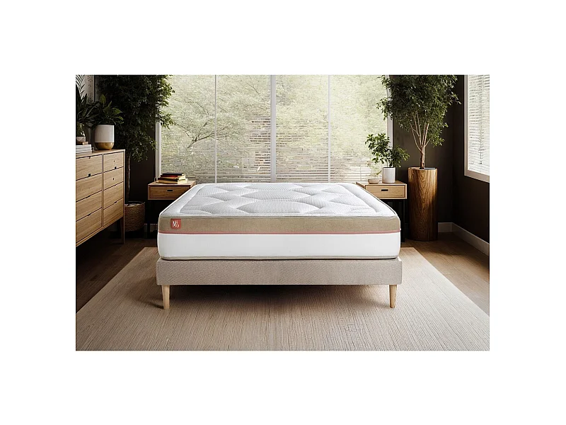 Ensemble LE COSY 160x200cm Mémoire de forme 7 zones de confort - Ep. 30cm + sommier kit Beige