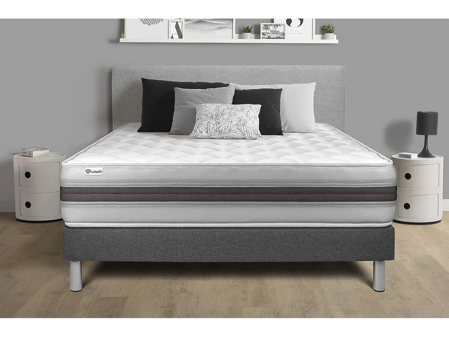 Ensemble VITALMEMO BACK 90x200cm sommier kit gris