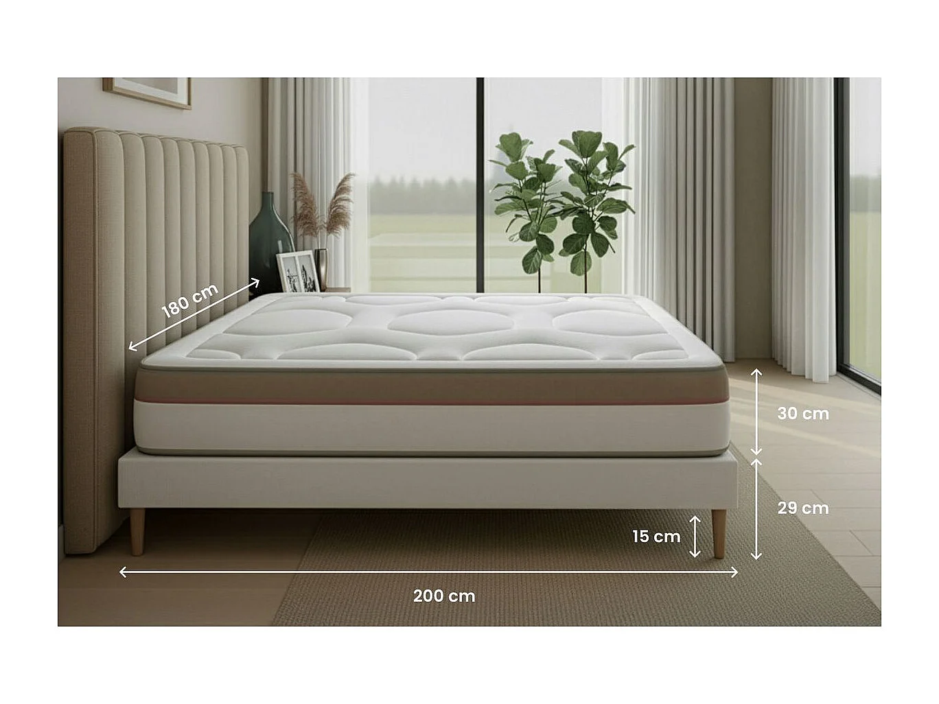 Pack prêt à dormir matelas LE COSY 180x200cm Mémoire de forme - Ep. 30cm + double sommiers Beige + 2 oreillers + couette