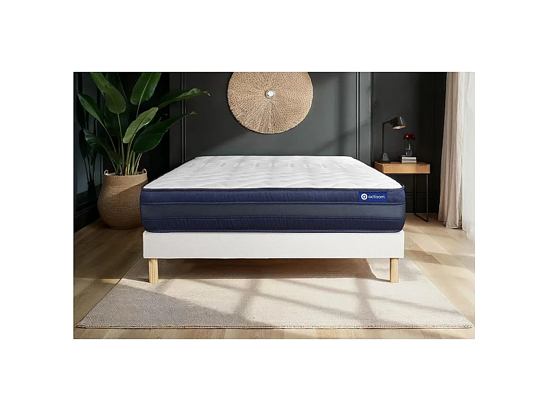 Ensemble matelas ACTIMEMO TECH 140x200 Mémoire de forme Maxi épaisseur 5zones de confort + sommier KIT blanc