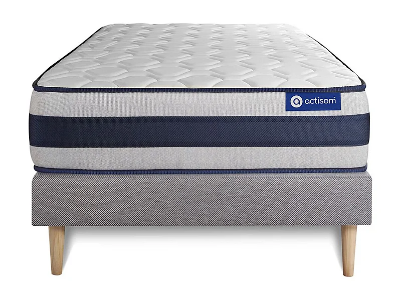 Ensemble matelas Mémoire de forme ACTIMEMO ERGO 90x190 cm Maxi épaisseur 5zones de confort + sommier KIT gris
