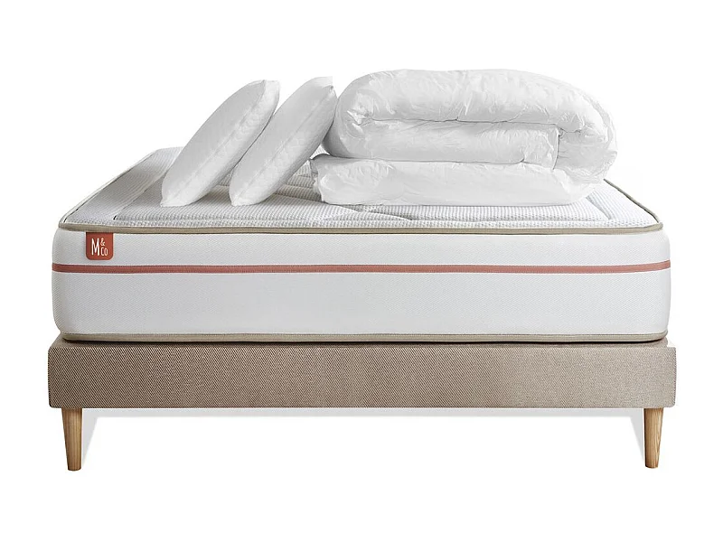 Pack prêt à dormir matelas LE PAISIBLE 180x200cm Mémoire de forme BioVisco + sommier kit Beige
