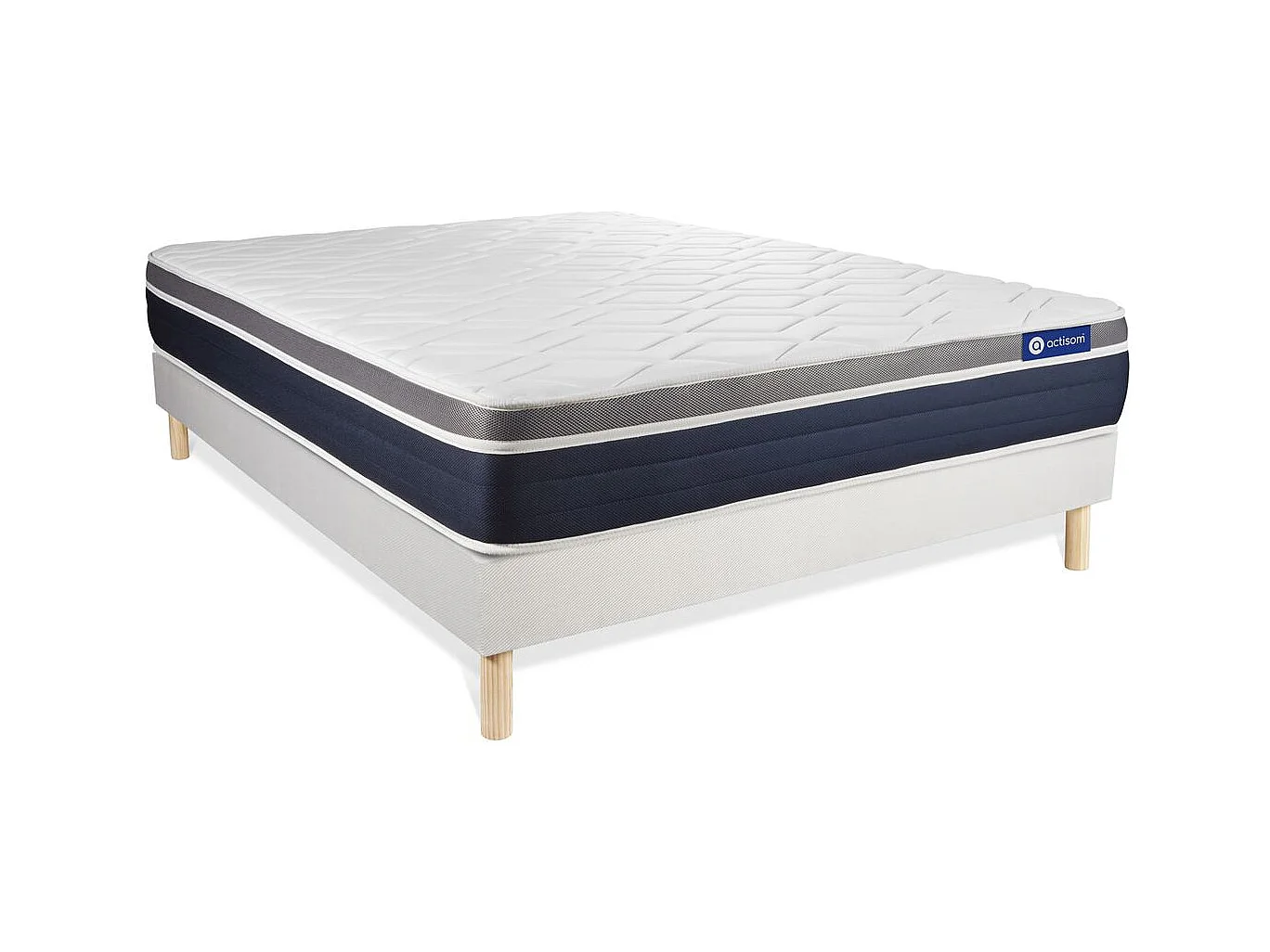 Ensemble ACTIMEMO CONFORT Matelas mémoire de forme 160x200 cm Maxi épaisseur 7zones de confort + sommier KIT blanc