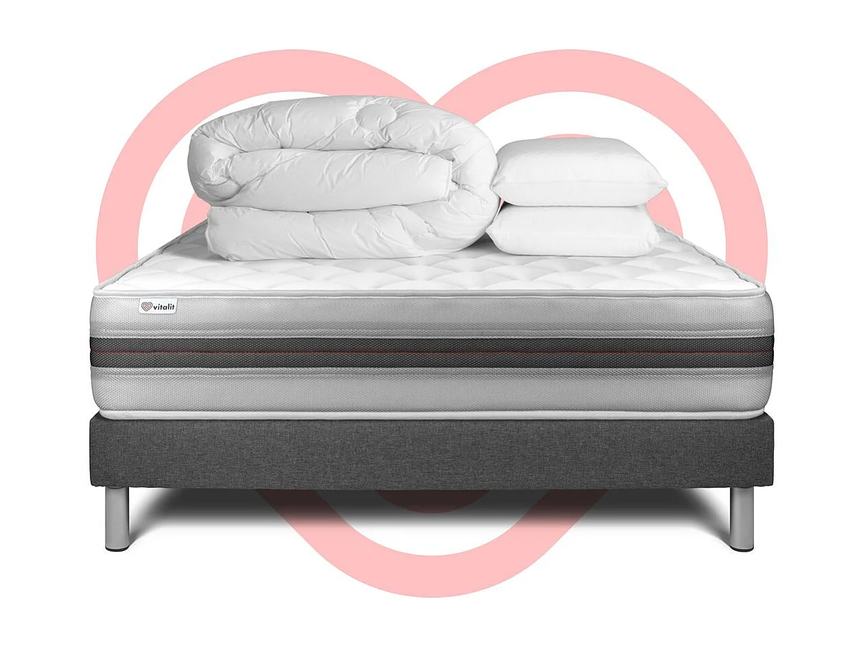 Pack prêt à dormir VITALMEMO BACK 200 x 200 cm sommier Kit gris