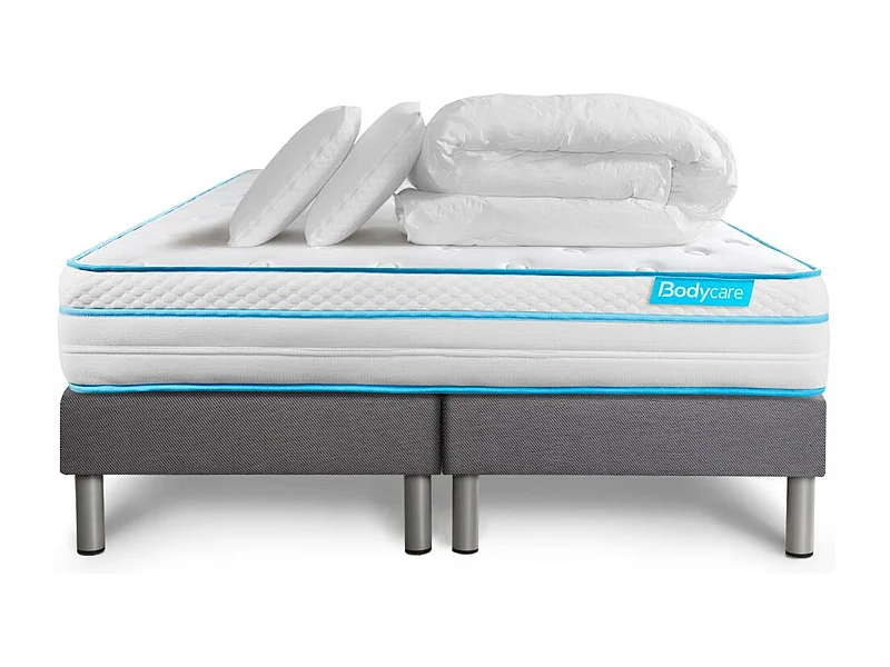 Pack BODYZONE+ 180x200 Ressorts ensachés, visco 5 zones Ultra épaisseur + Couette + 2 oreillers