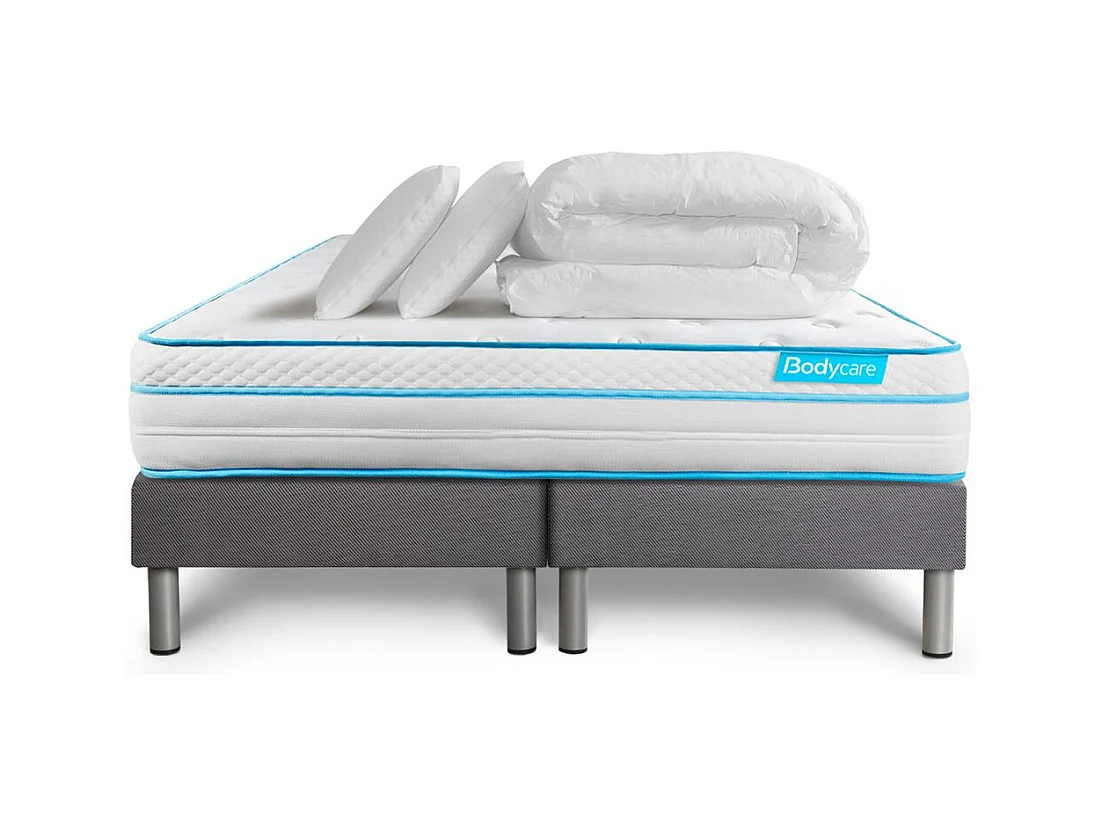 Pack BODYZONE+ 180x200 Ressorts ensachés, visco 5 zones Ultra épaisseur + Couette + 2 oreillers
