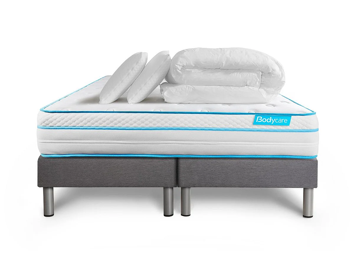 Pack BODYZONE+ 180x200 Ressorts ensachés, visco 5 zones Ultra épaisseur + Couette + 2 oreillers