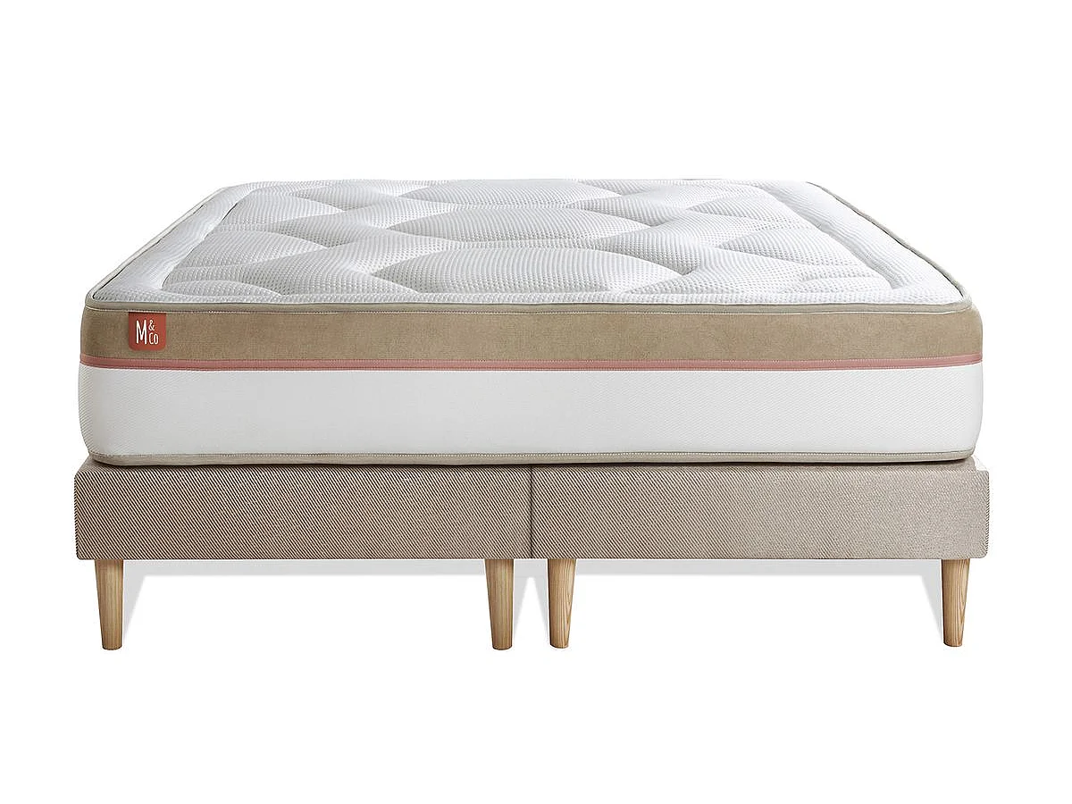 Ensemble LE COSY 200x200cm Mémoire de forme 7 zones de confort - Ep. 30cm + double sommiers Beige