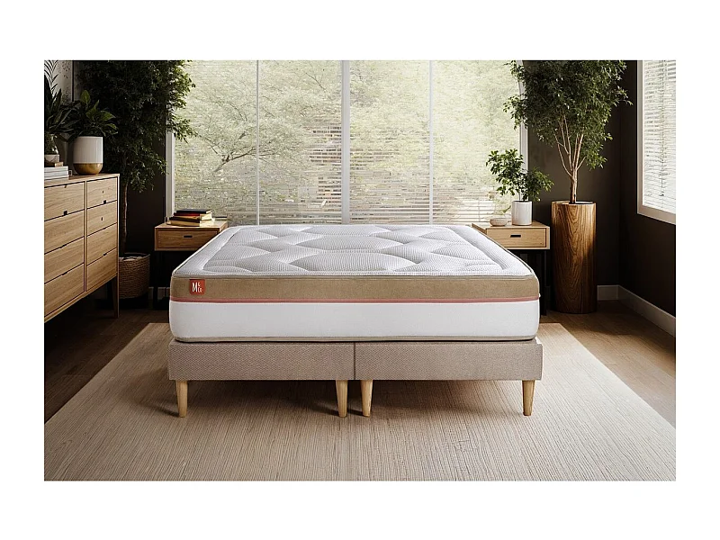 Ensemble LE COSY 200x200cm Mémoire de forme 7 zones de confort - Ep. 30cm + double sommiers Beige