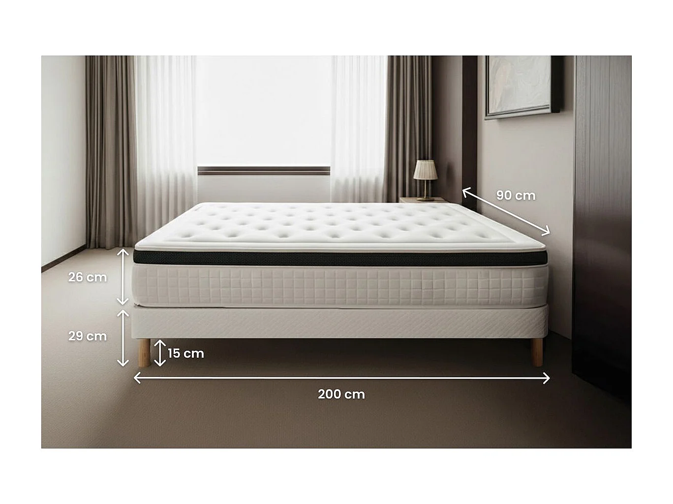 Ensemble Privilège 90x200 Mémoire de forme 5 zones sommier noir