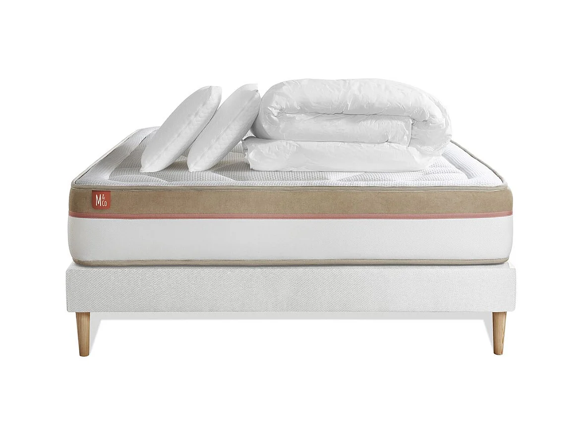 Pack prêt à dormir matelas LE COSY 140x200cm Mémoire de forme - Ep. 30cm + sommier kit Blanc + 2 oreillers + couette 240x220
